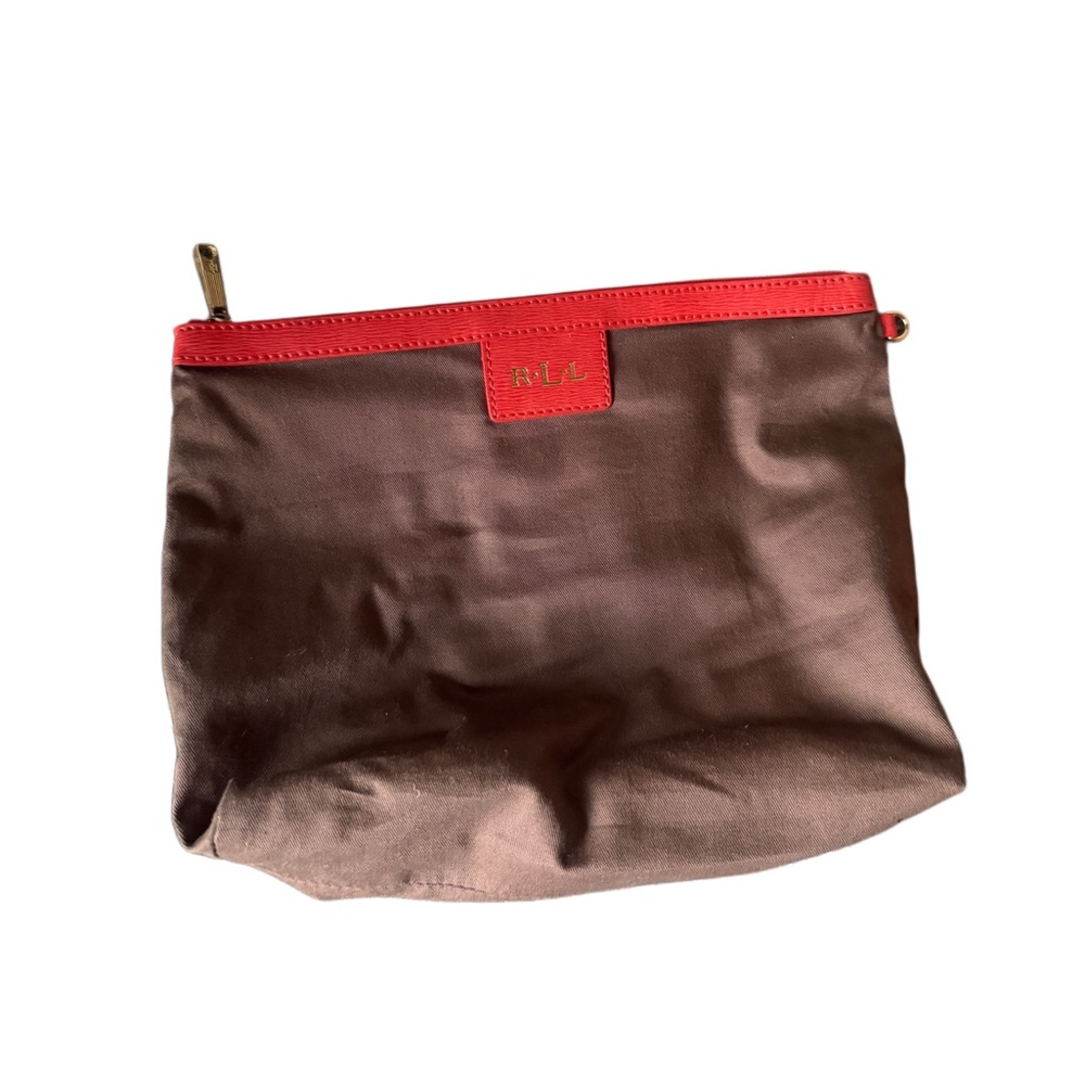 Vintage Ralph Lauren Brown and Red Women's zippered pouch Clutch